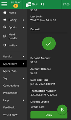 Example of a tab.com.au deposit receipt.