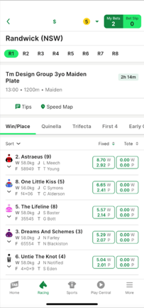 Screenshot of TAB app race page.