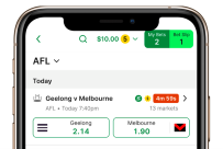 Screenshot of 'Today's' AFL matches section in the TAB app.