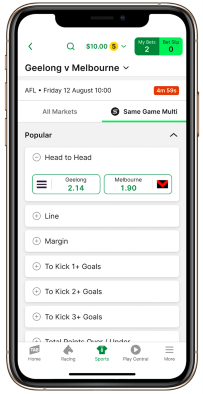 Screenshot of example TAB app AFL match screen.