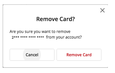 Screenshot of the tab.com.au 'Remove card' confirmation screen.
