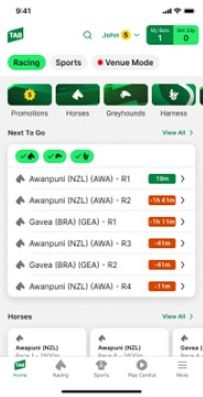 Screenshot of TAB app homescreen. 'My Bets' button is in the top-right corner.