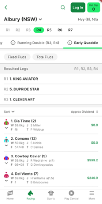 Screenshot of TAB app race card.