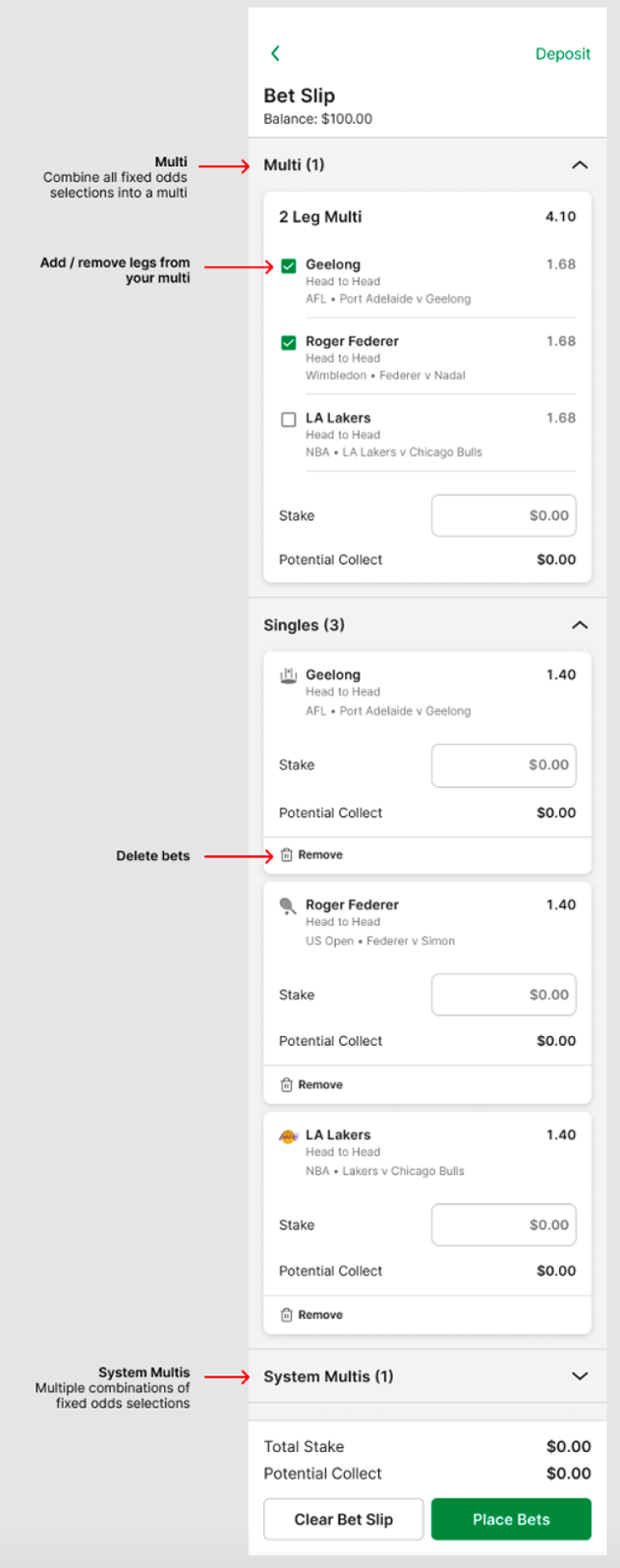 Screenshot of TAB app bet slip.
