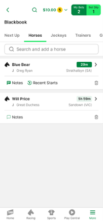 Screenshot of TAB app Blackbook.
