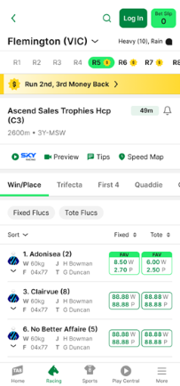 Screenshot of TAB app race card.