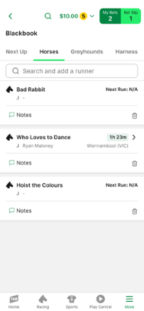 Screenshot of TAB app Blackbook with entries and option to delete entries shown.