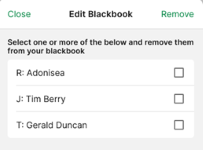 Screenshot of TAB app 'Edit Blackbook' screen.
