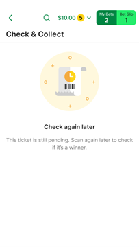 Screenshot of 'Check and Collect not available at this time' notification.