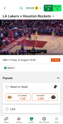 Screenshot of match vision within the TAB app.
