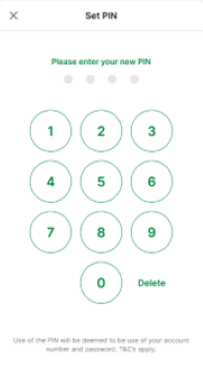 Screenshot of the 'Set PIN' screen within the TAB app.