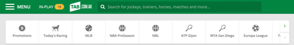 Screenshot of quick links menu at top of tab.com.au screen.