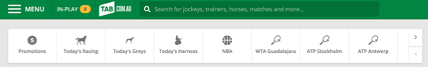 Screenshot of 'quick links' menu at tab.com.au.
