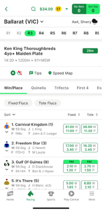 Screenshot of TAB app race page.