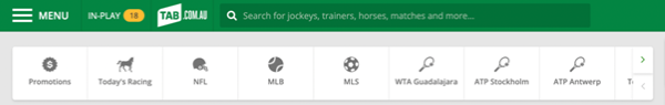 Screenshot of 'quick links' at tab.com.au.
