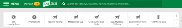 Screenshot of tab.com.au 'quick links' menu.