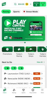 Screenshot of TAB app homescreen.