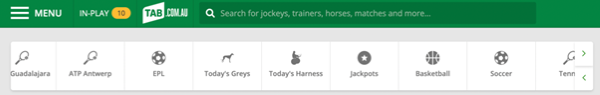 Screenshot of tab.com.au 'quick links' menu.