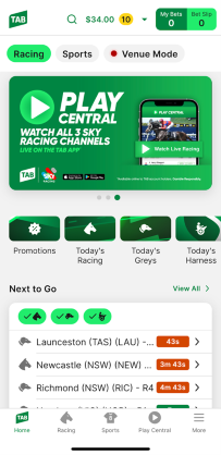 Screenshot of TAB app homescreen.