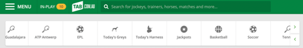 Screenshot of tab.com.au 'quick links' menu.