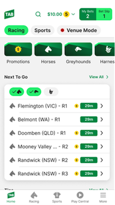 Screenshot of TAB app homescreen.