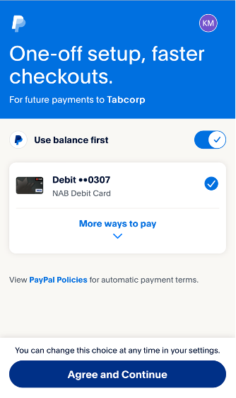 Image of PayPay 'Agree and Continue' Screen.