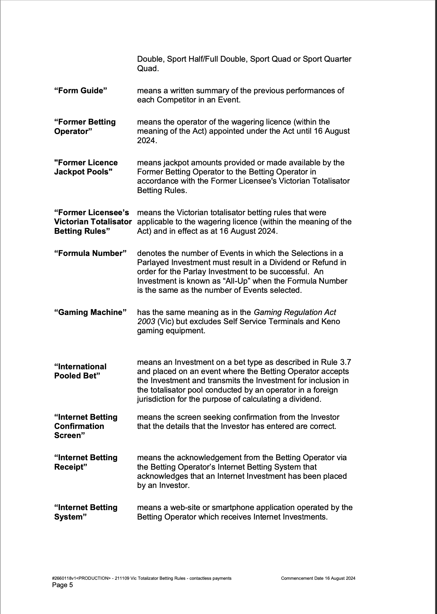 VIC Totalisator Betting Rules (Racing) page 5