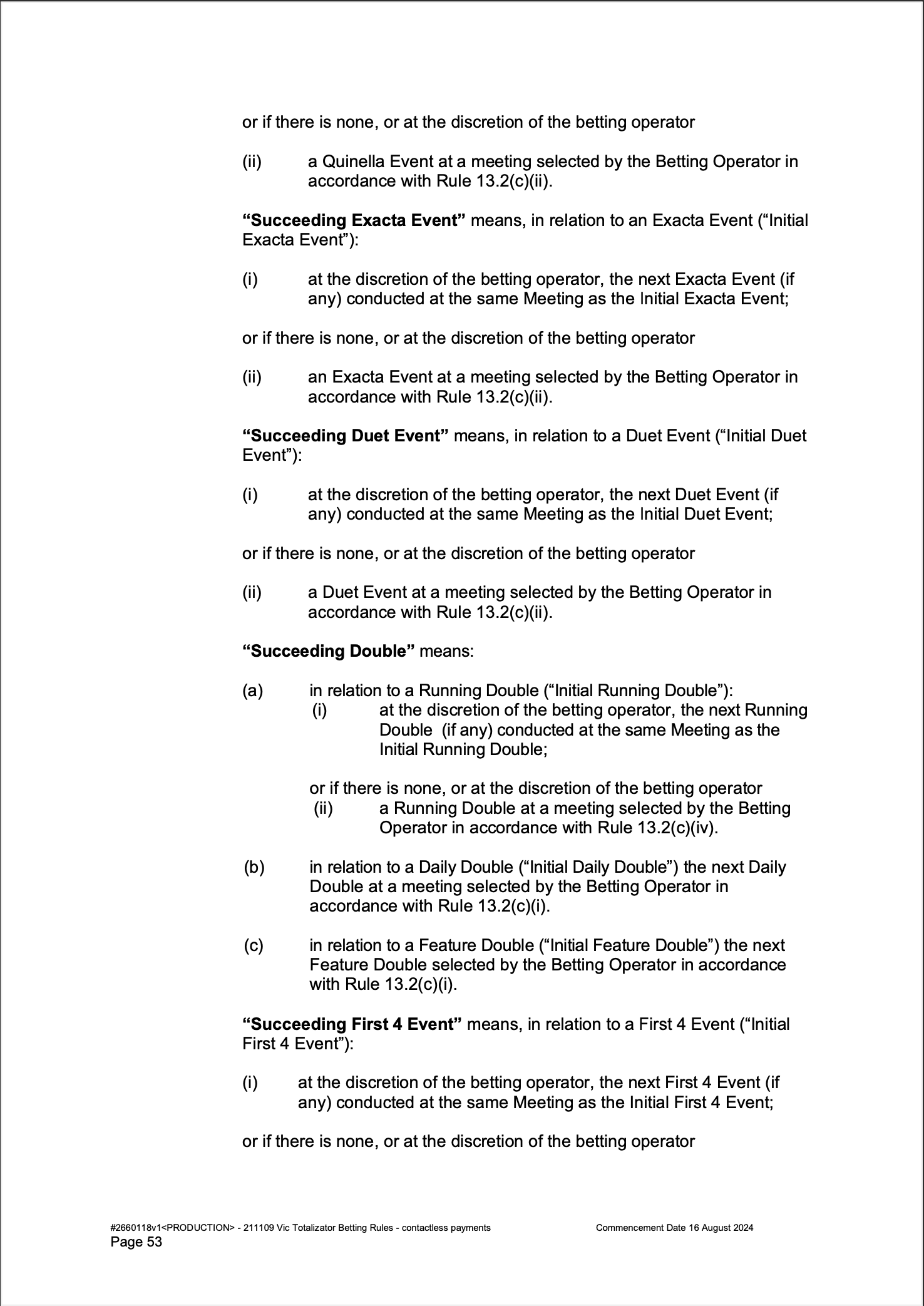 VIC Totalisator Betting Rules (Racing) pages 53