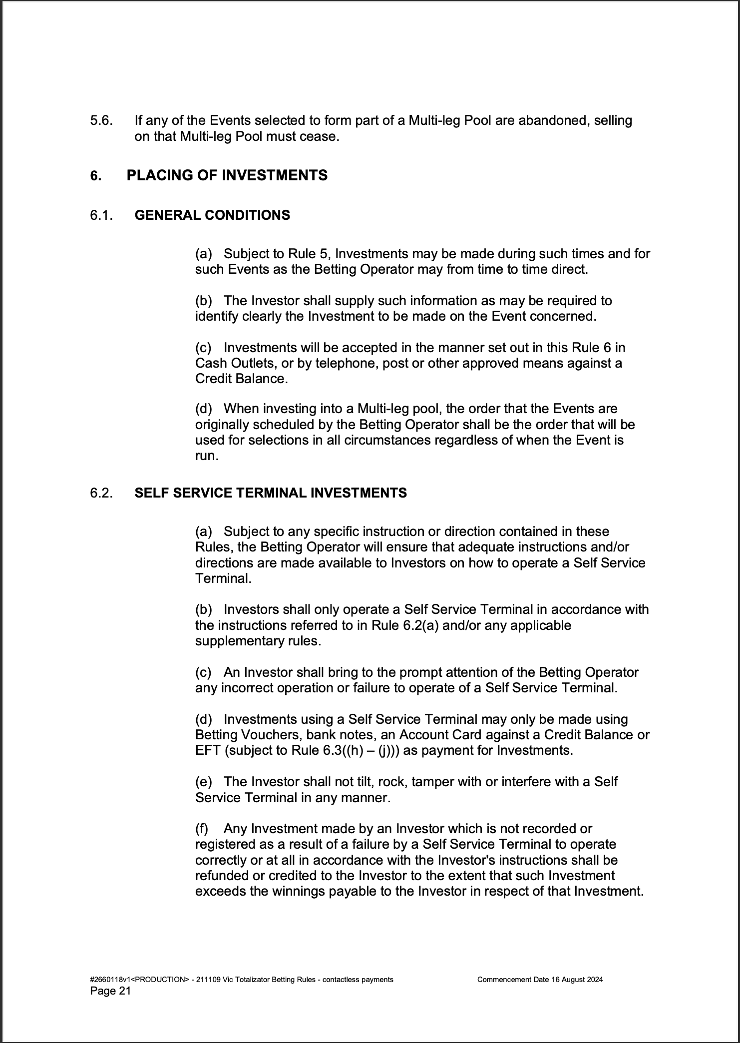 VIC Totalisator Betting Rules (Racing) page 21