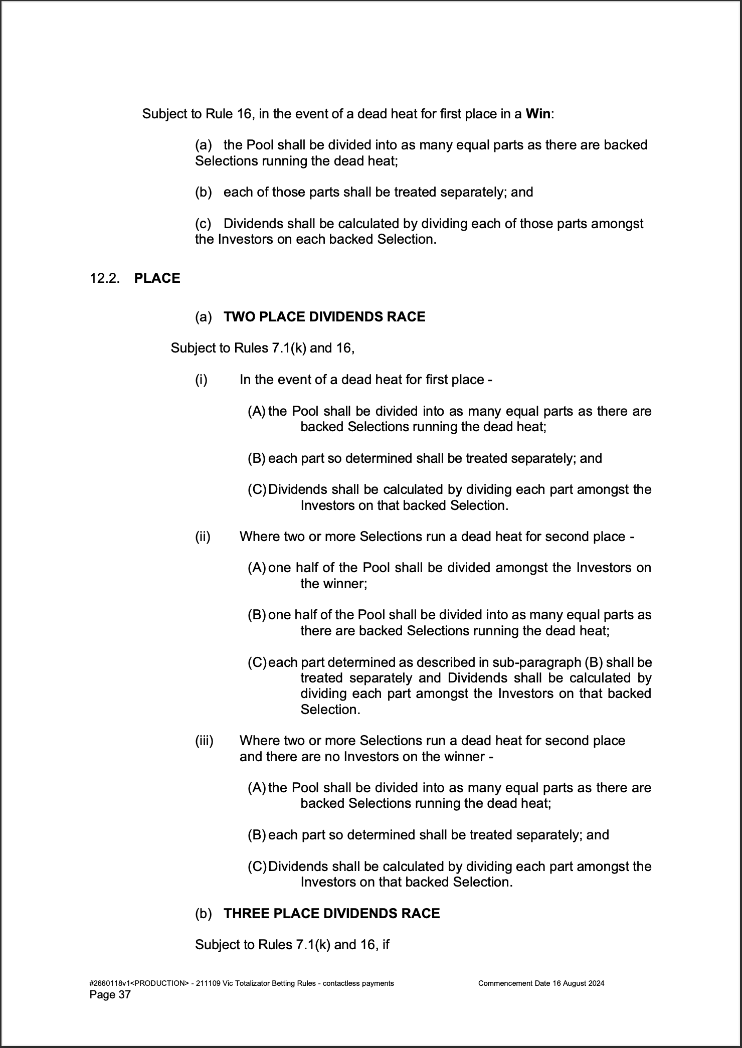 VIC Totalisator Betting Rules (Racing) pages 37