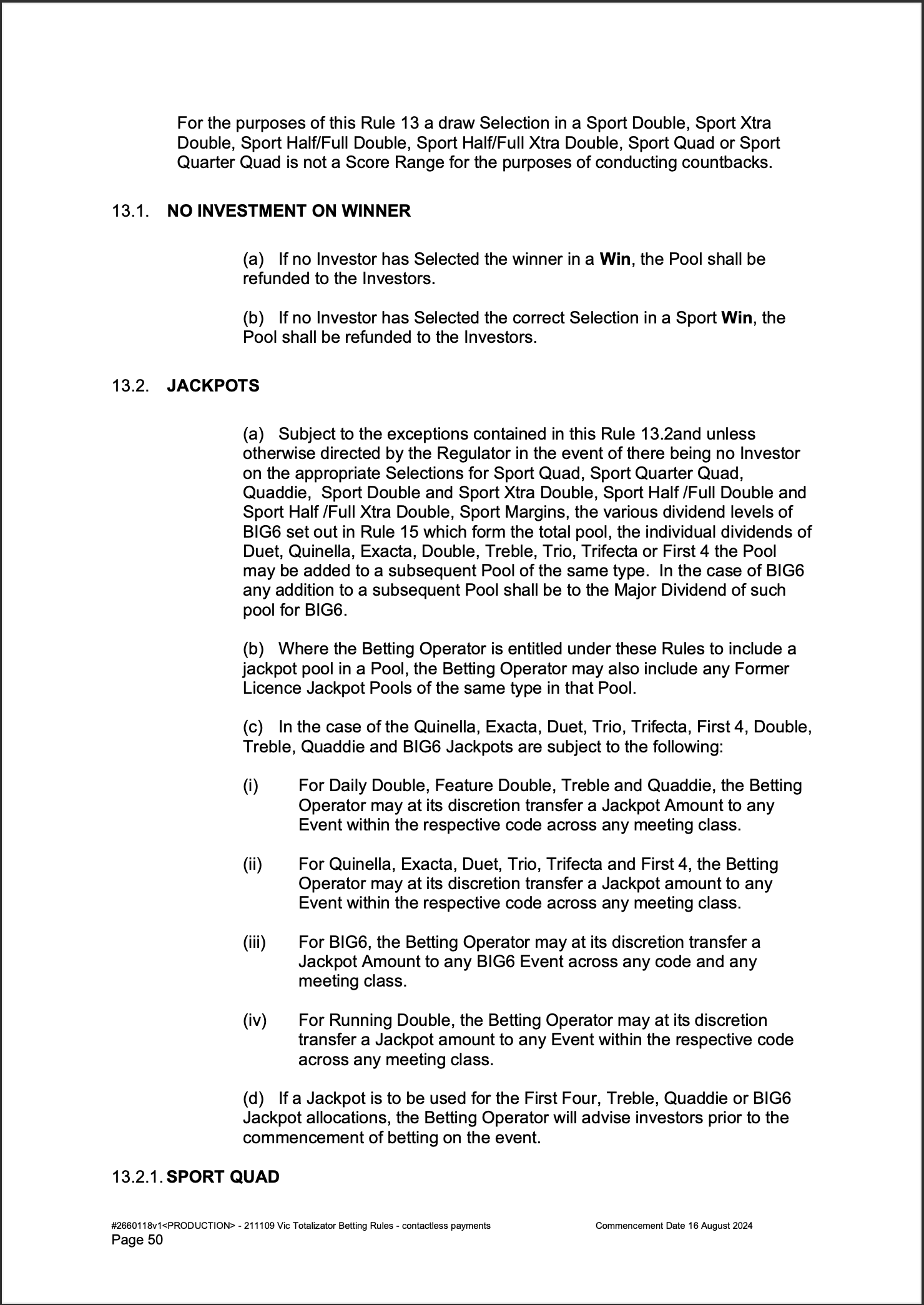 VIC Totalisator Betting Rules (Racing)