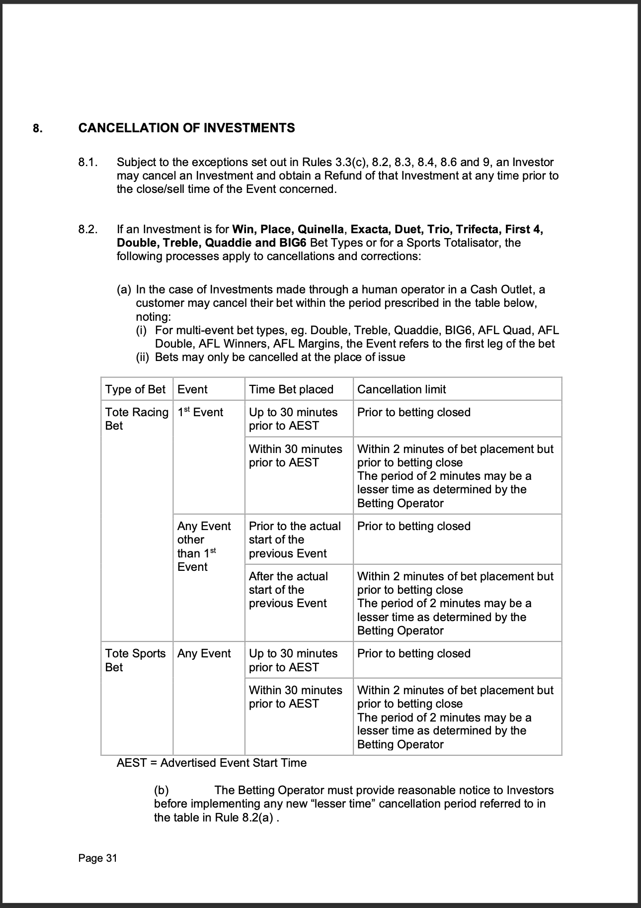 Tabcorp ACT Pty Ltd Totalisator Rules (Racing)