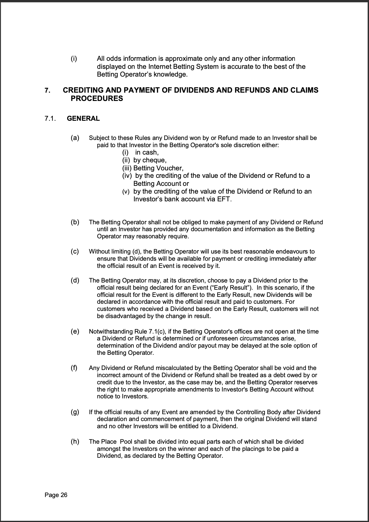 Tabcorp ACT Pty Ltd Totalisator Rules (Racing)