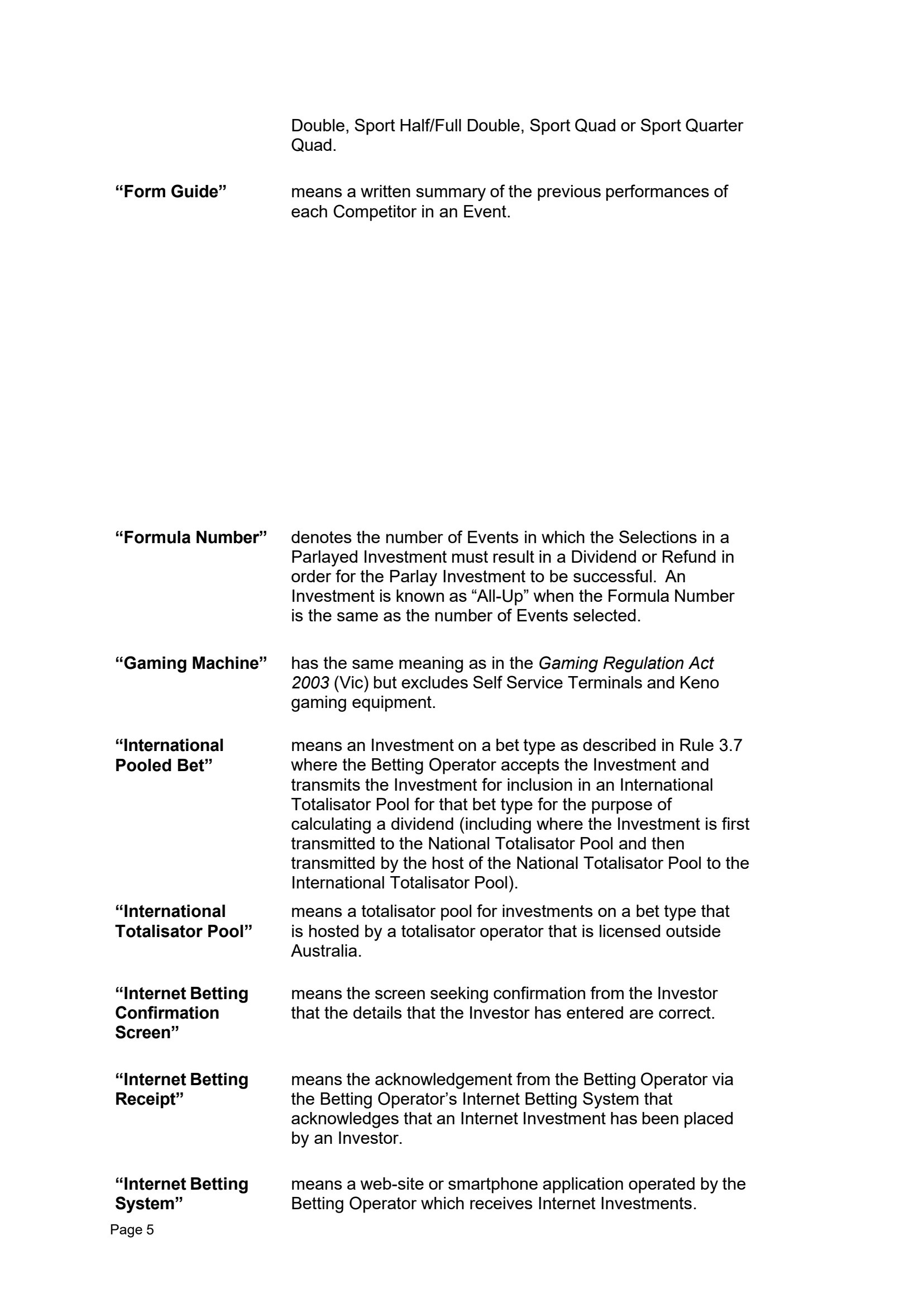 Tabcorp ACT Pty Ltd Totalisator Rules (Racing)