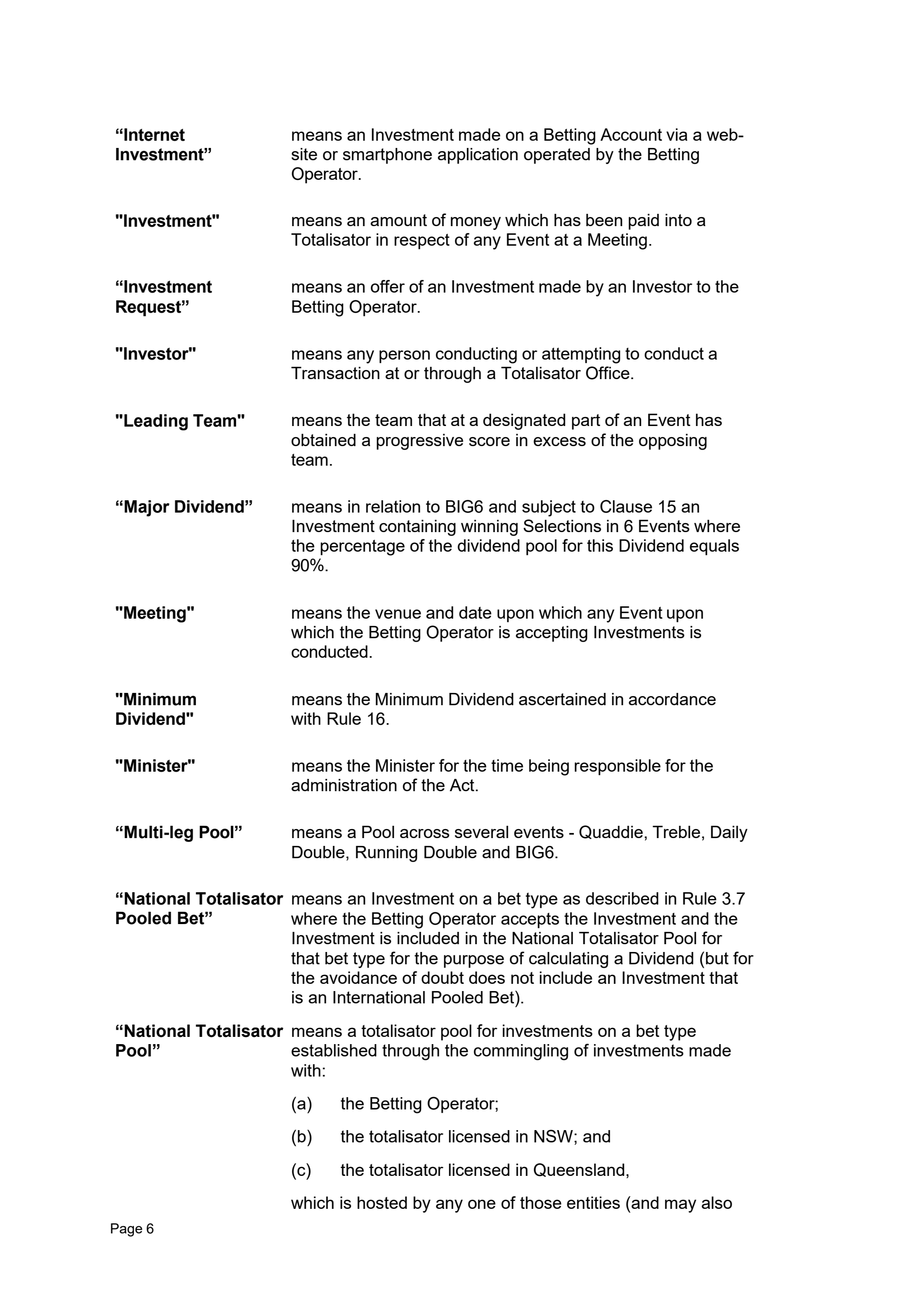 Tabcorp ACT Pty Ltd Totalisator Rules (Racing)