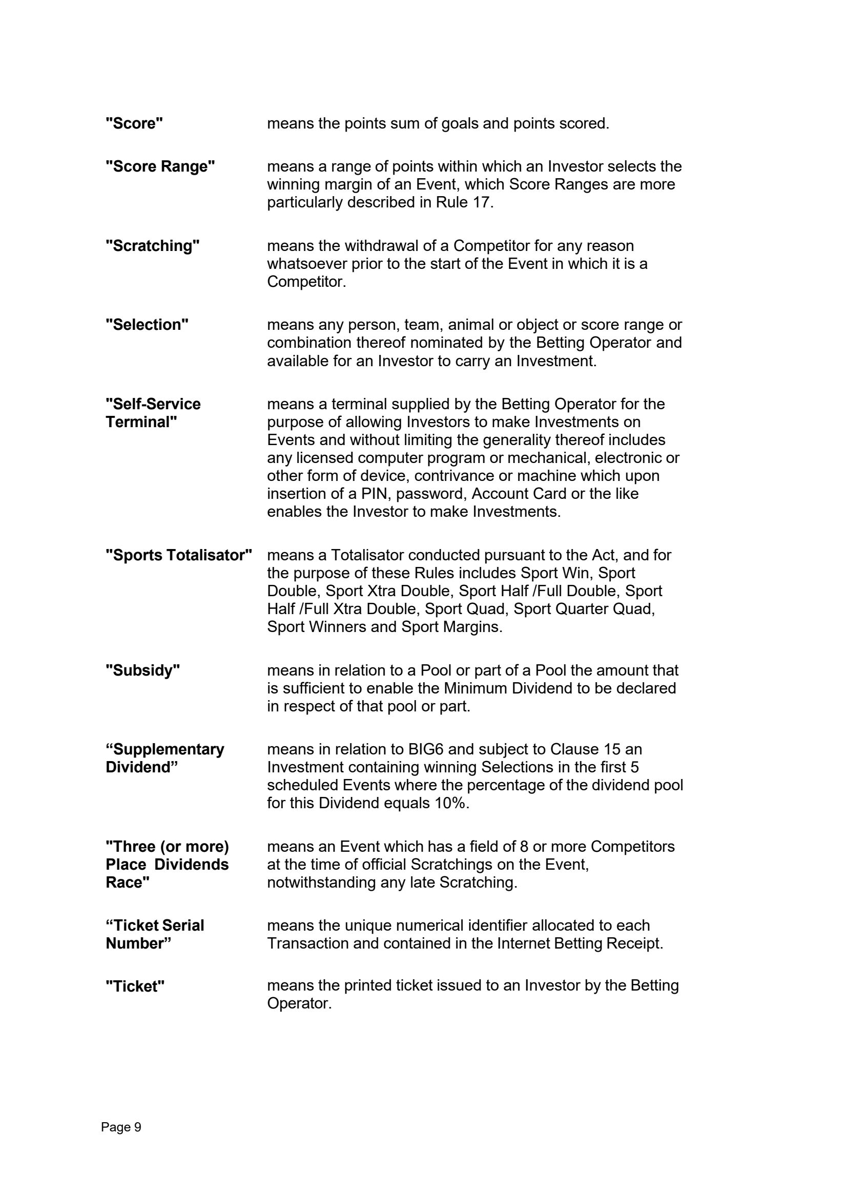 Tabcorp ACT Pty Ltd Totalisator Rules (Racing)