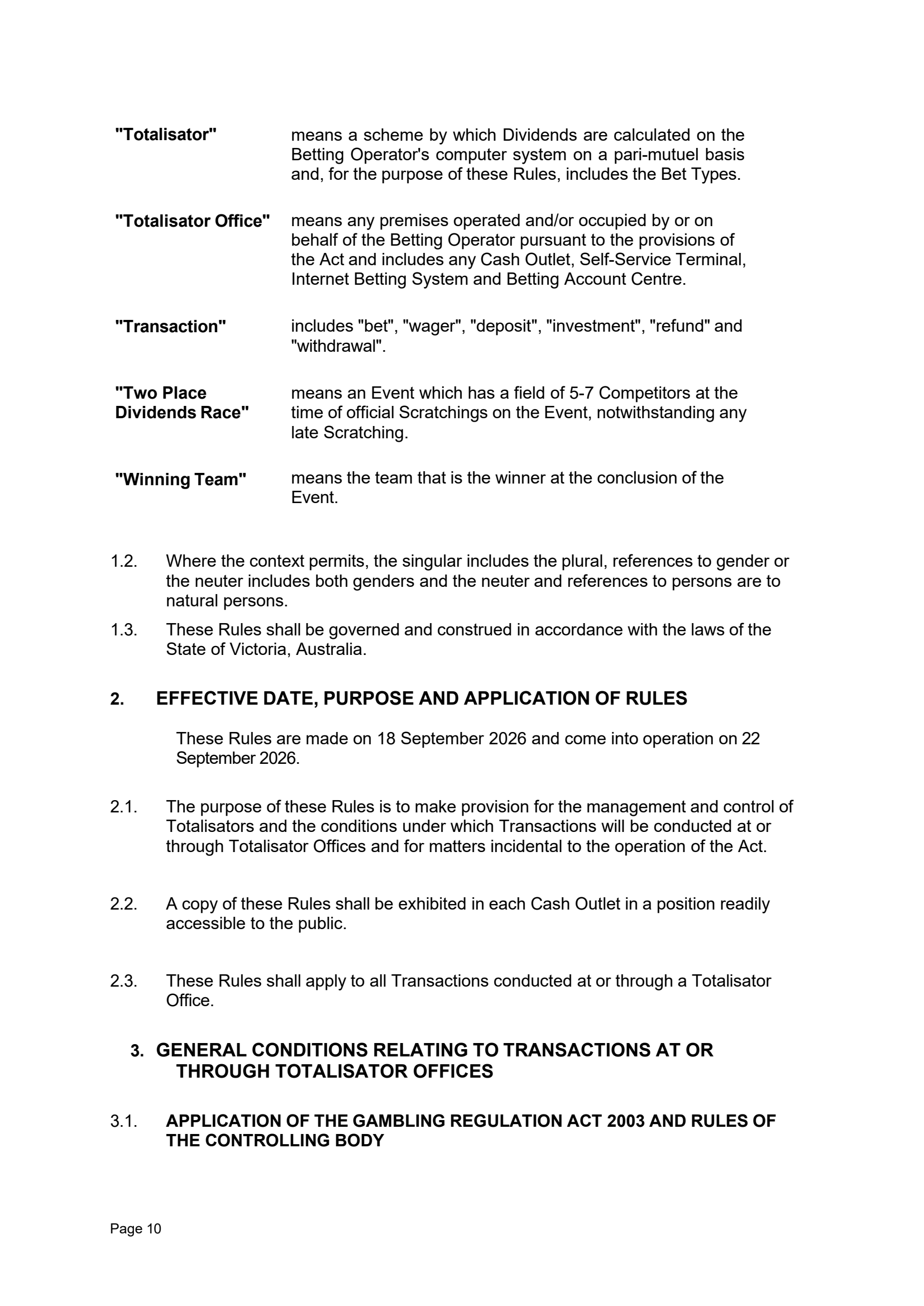 Tabcorp ACT Pty Ltd Totalisator Rules (Racing)