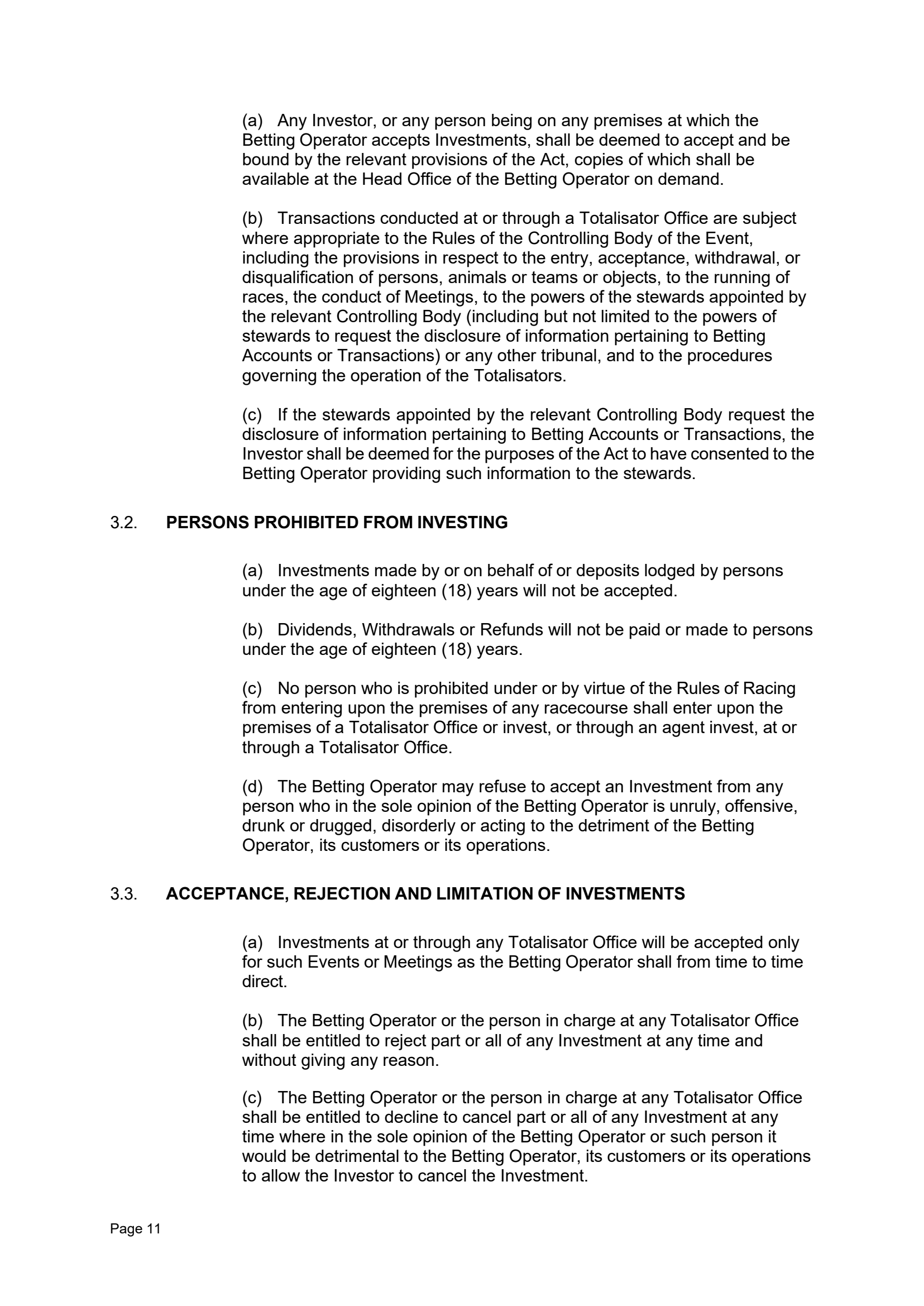 Tabcorp ACT Pty Ltd Totalisator Rules (Racing)