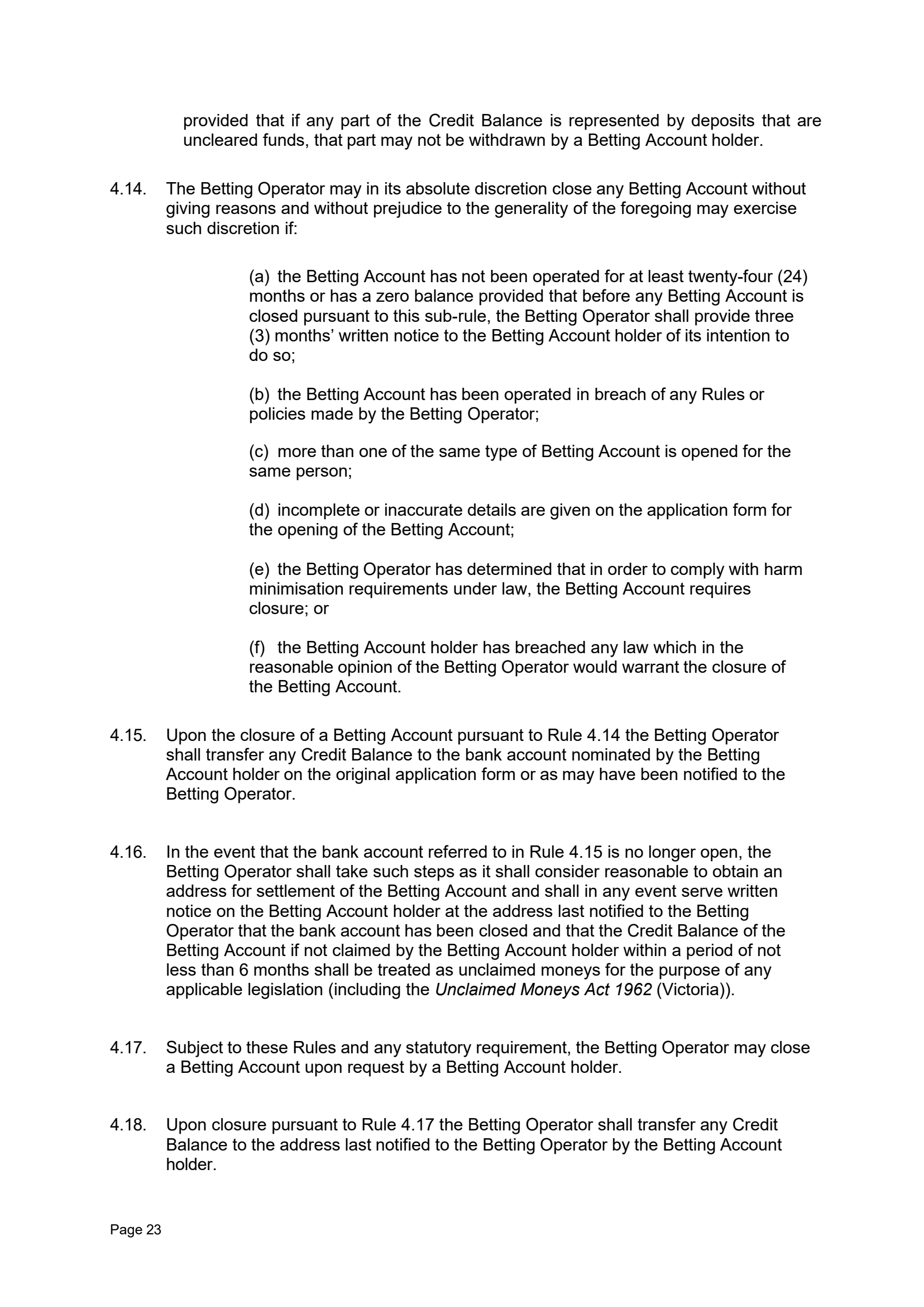 Tabcorp ACT Pty Ltd Totalisator Rules (Racing)