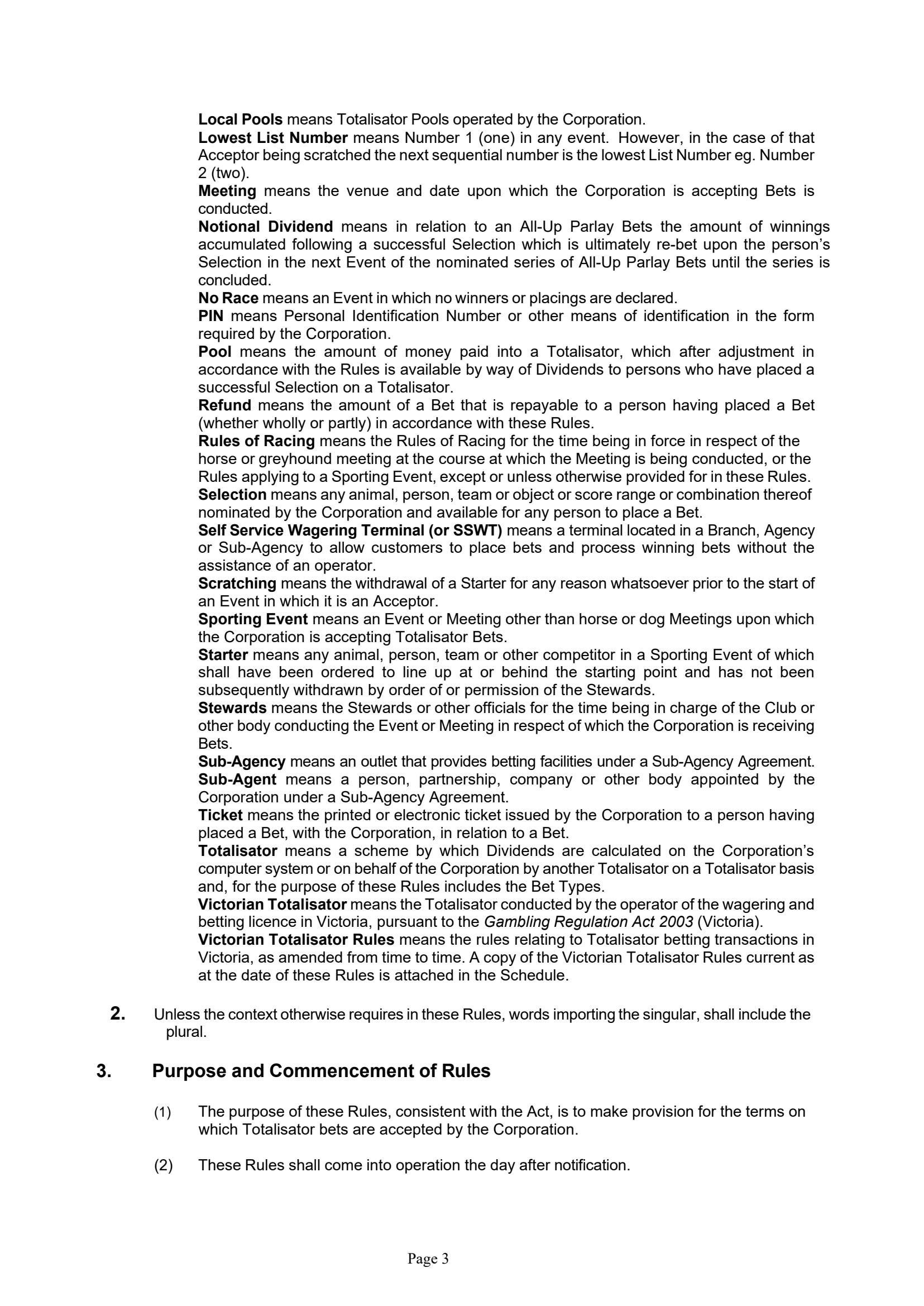 Tabcorp ACT Pty Ltd Totalisator Rules (Racing)