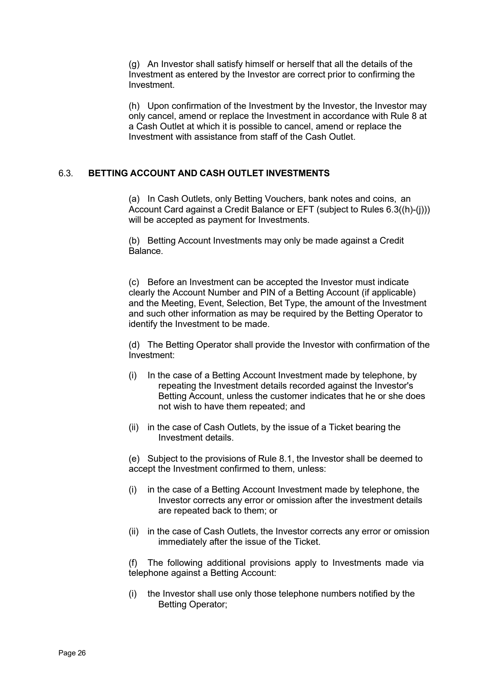 Tabcorp ACT Pty Ltd Totalisator Rules (Racing)