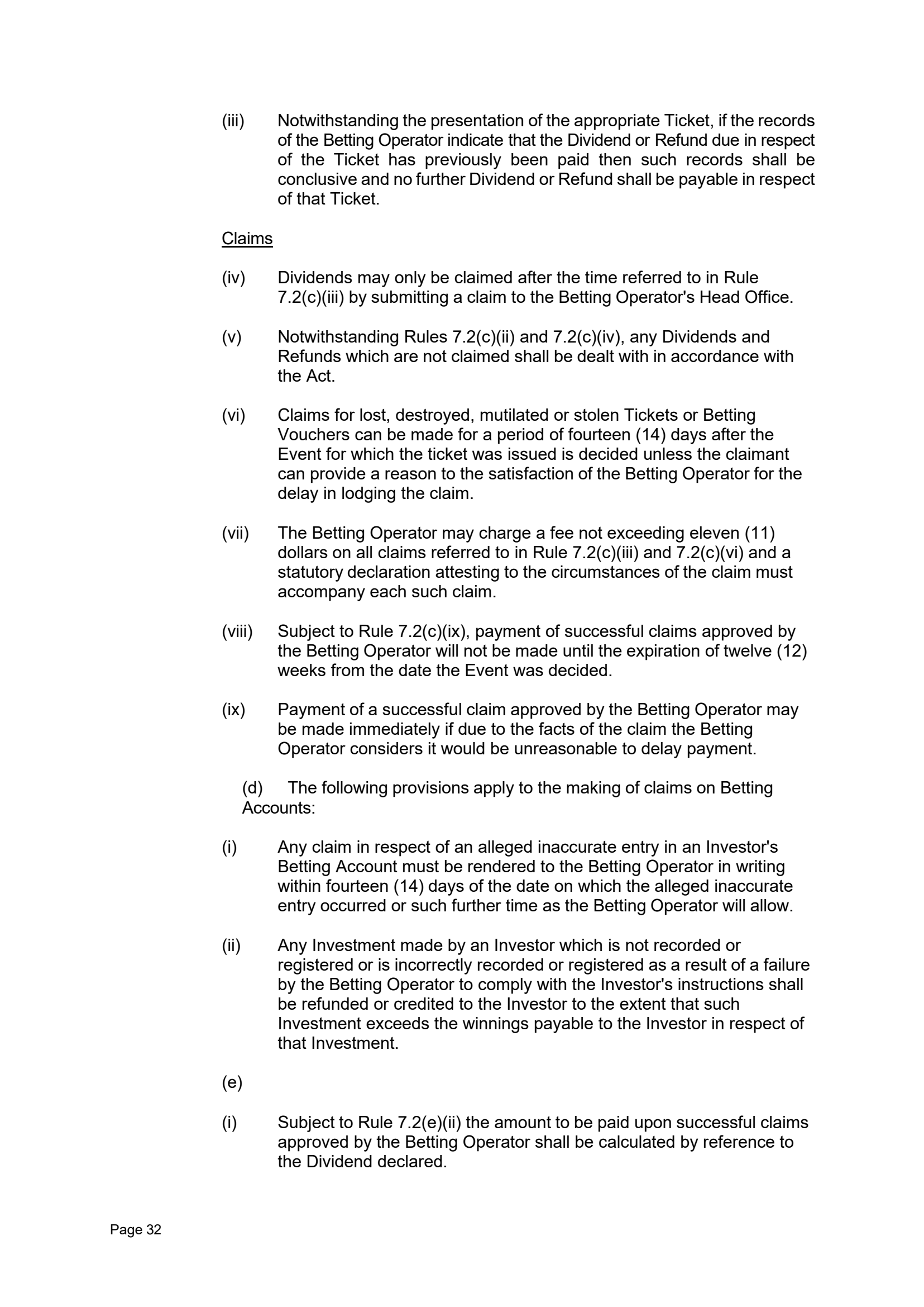 Tabcorp ACT Pty Ltd Totalisator Rules (Racing)
