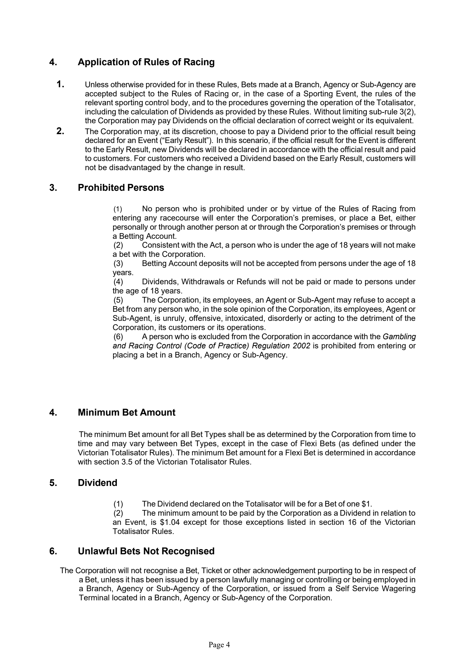 Tabcorp ACT Pty Ltd Totalisator Rules (Racing)