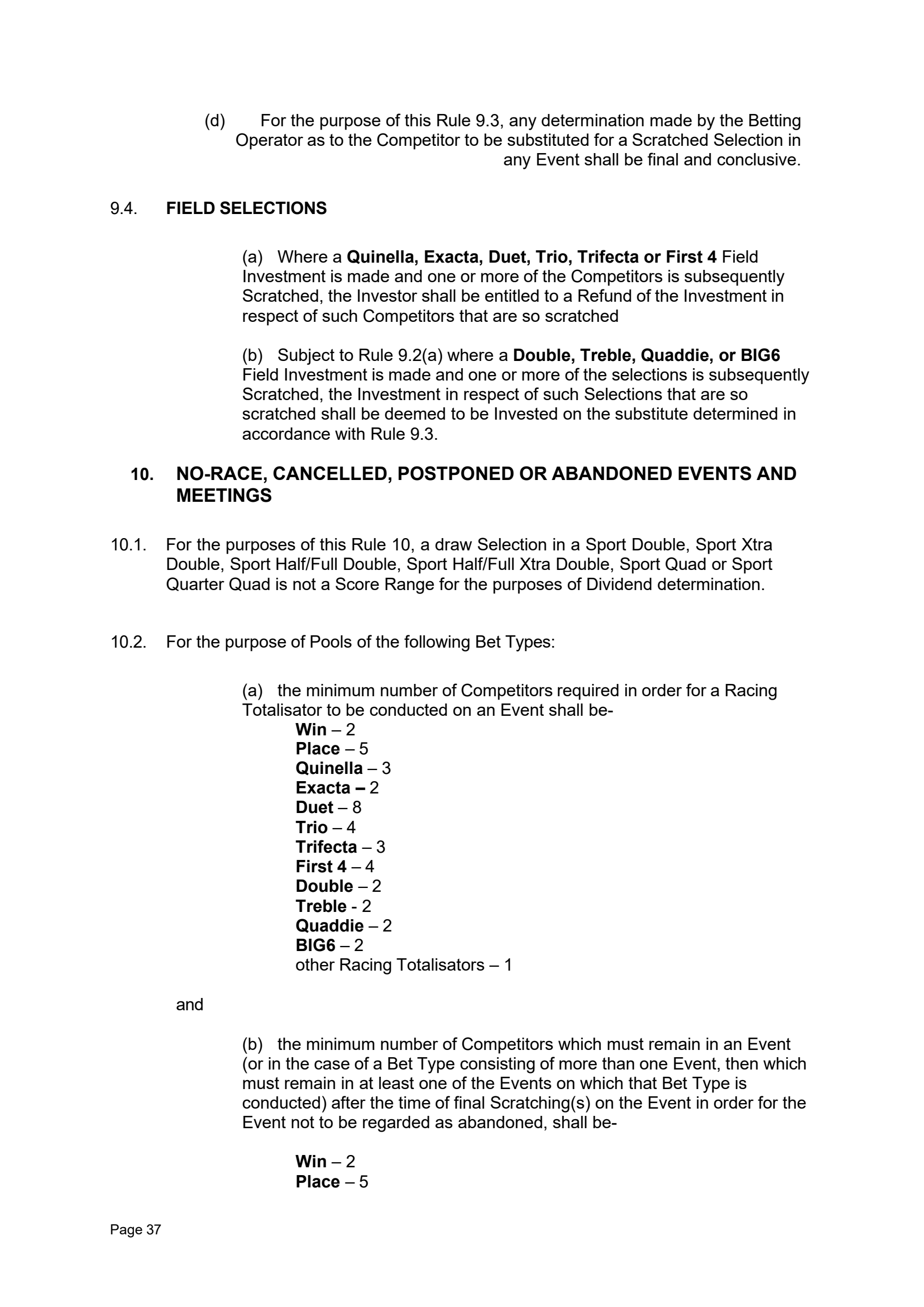 Tabcorp ACT Pty Ltd Totalisator Rules (Racing)