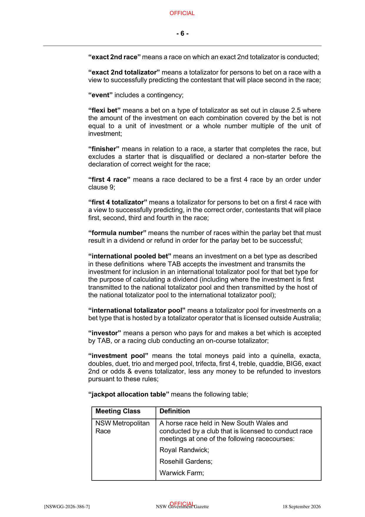 NSW Totalizator Betting Rules (Racing), page 10