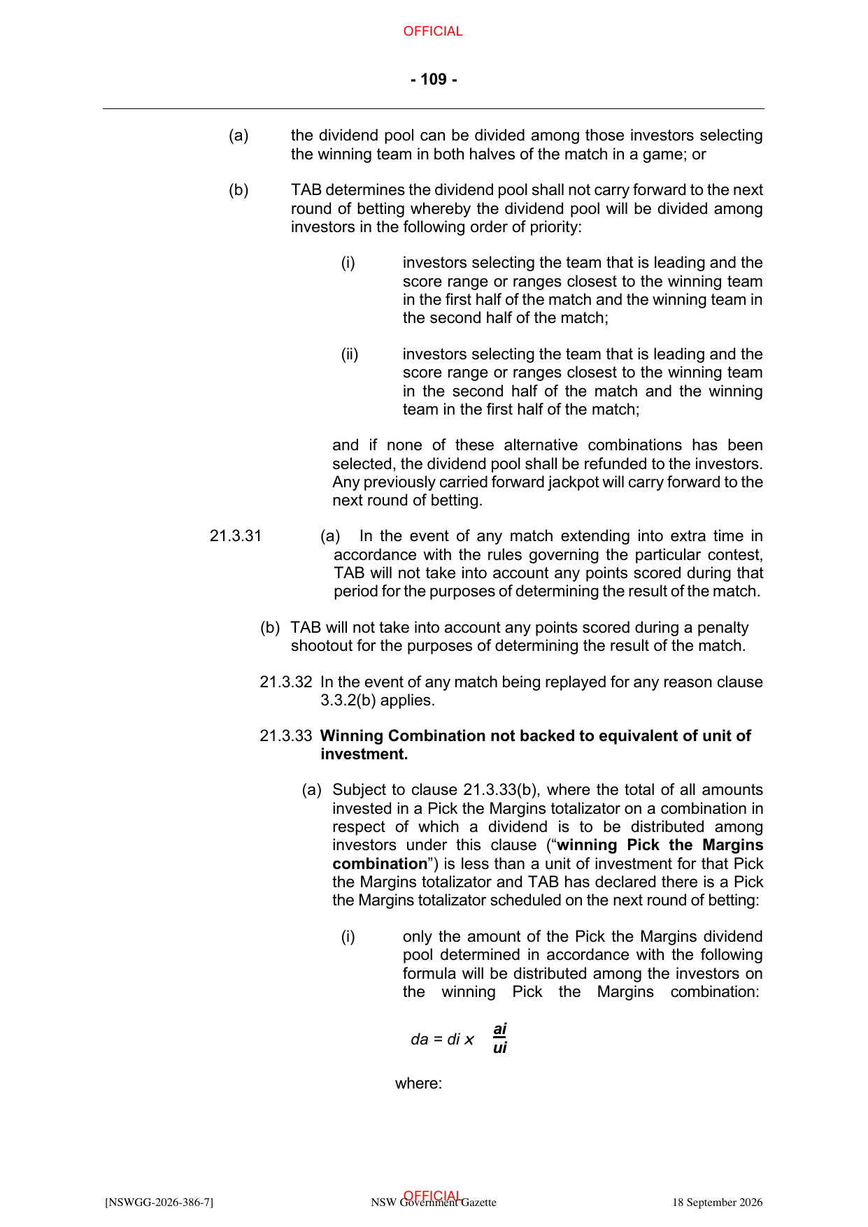 NSW Totalizator Betting Rules (Racing), page 113