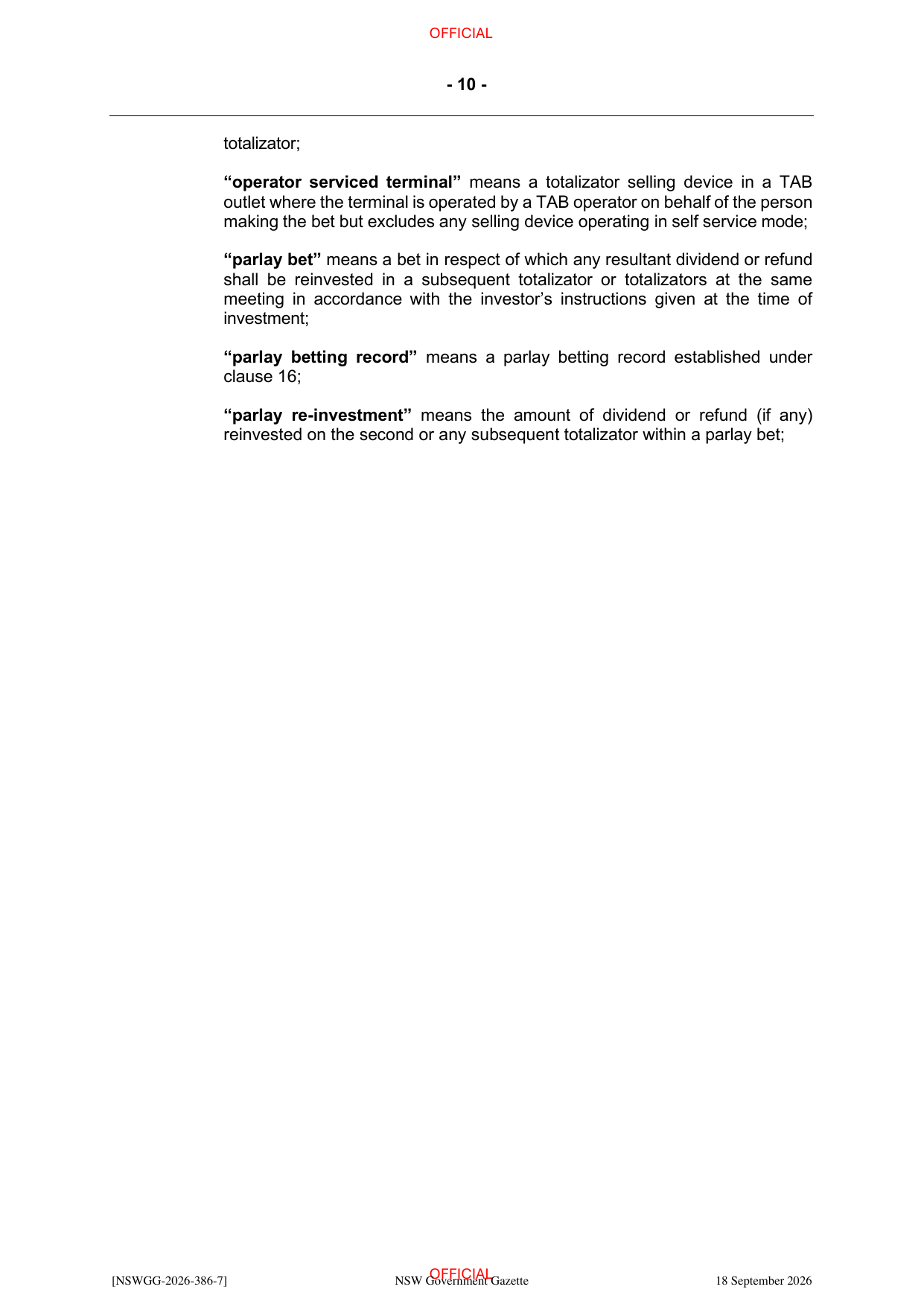 NSW Totalizator Betting Rules (Racing), page 14