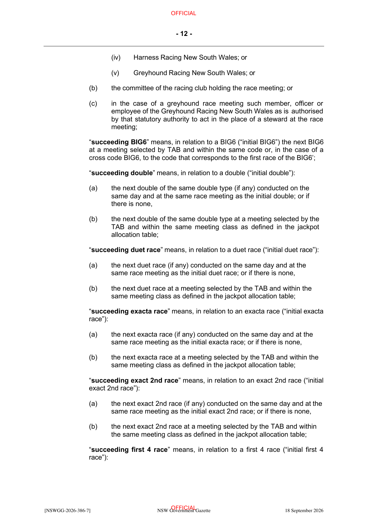 NSW Totalizator Betting Rules (Racing), page 16
