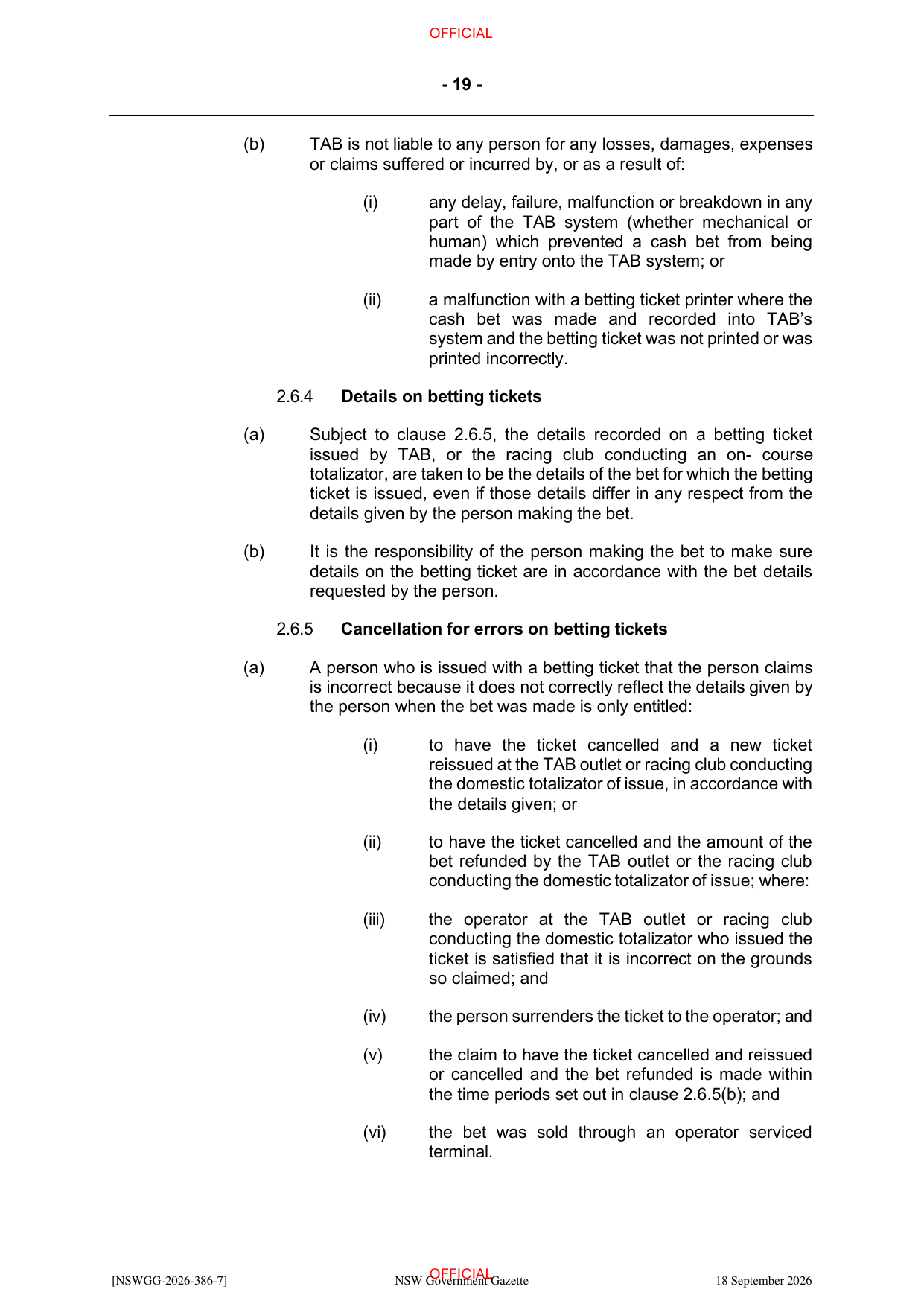 NSW Totalizator Betting Rules (Racing), page 23