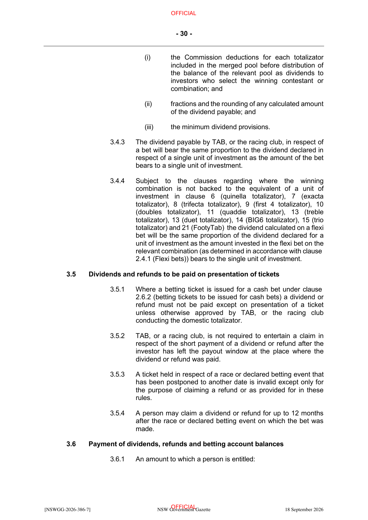 NSW Totalizator Betting Rules (Racing), page 34